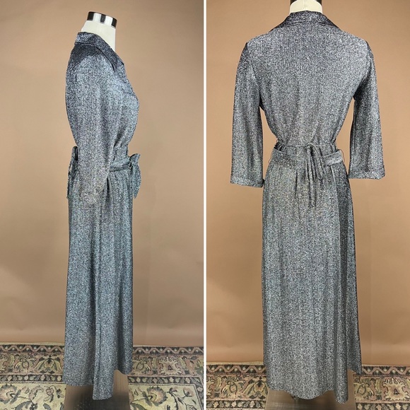 Vintage Metallic Silver and Black Collared Shirt with Matching Skirt Set - Picture 2 of 10